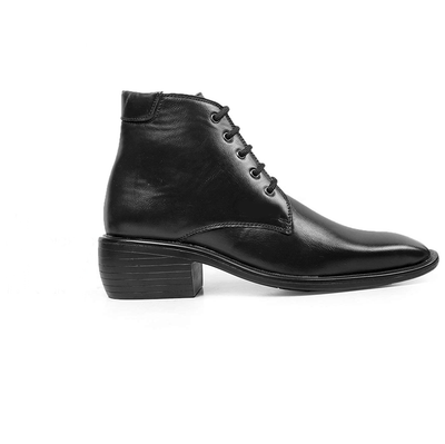 High Ankle Height Increasing Black Casual And Outdoor Boots With Lace-Up Pattern-Unique and Classy