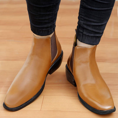 Classy Hight Ankle Height Increasing Tan Chelsea Boots For Men-Unique and Classy