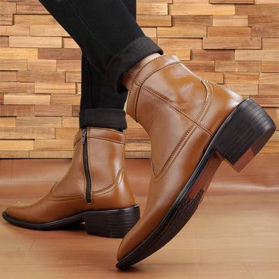 Classy High Ankle Tan Casual And Formal Boot With Zip Pattern-Unique and Classy