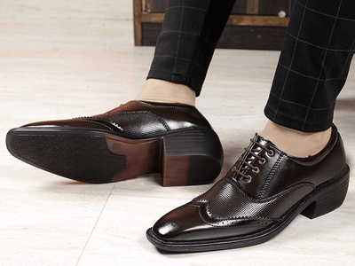 Height Increasing Brown Casual And Formal Lace-Up Shoes For Men-Unique and Classy