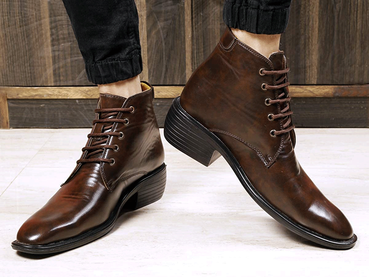 High Ankle Height Increasing Brown Casual And Outdoor Boots With Lace-Up Pattern-Unique and Classy