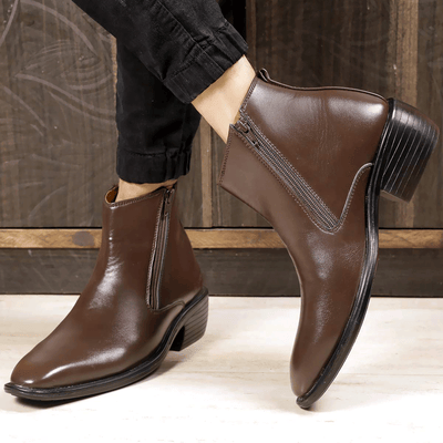 New Arrival Brown Casual Formal Zipper Ankle Boots For Men-Unique and Classy