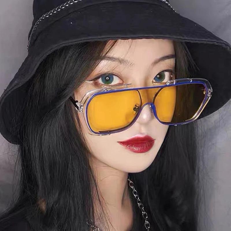 1pc Women's Oversized Square Frame Chain Legs Personality Retro Fashion  Sunglasses Uv Protection Eyewear Perfect For Vacation And Travel