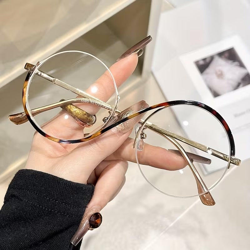 Round Metal Semi Rimless Decorative Clear Lens Glasses for Men Women ...