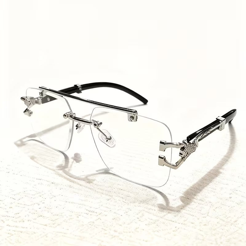 Trendy Rimless Square Glasses Double Beam Gold Frame Unisex – UNIQUE ...