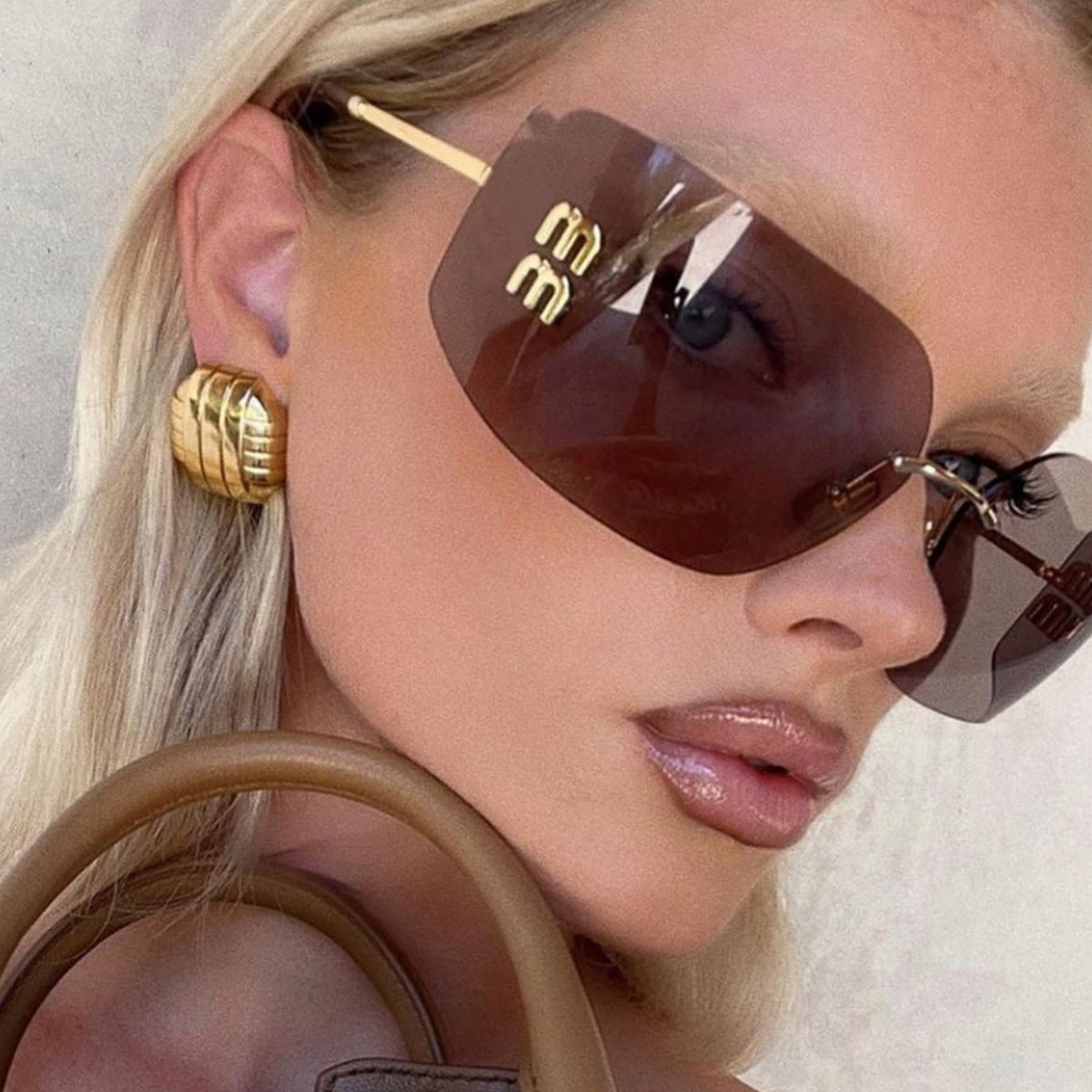 2025 Curved Lens Rimless Square Sunglasses for Women-Unique and Classy