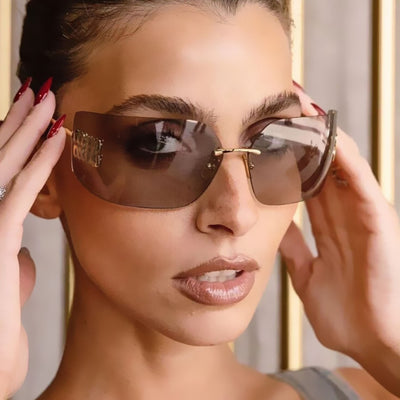 2025 Curved Lens Rimless Square Sunglasses for Women-Unique and Classy