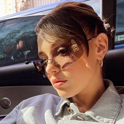 2025 Curved Lens Rimless Square Sunglasses for Women-Unique and Classy