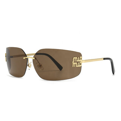 2025 Curved Lens Rimless Square Sunglasses for Women-Unique and Classy