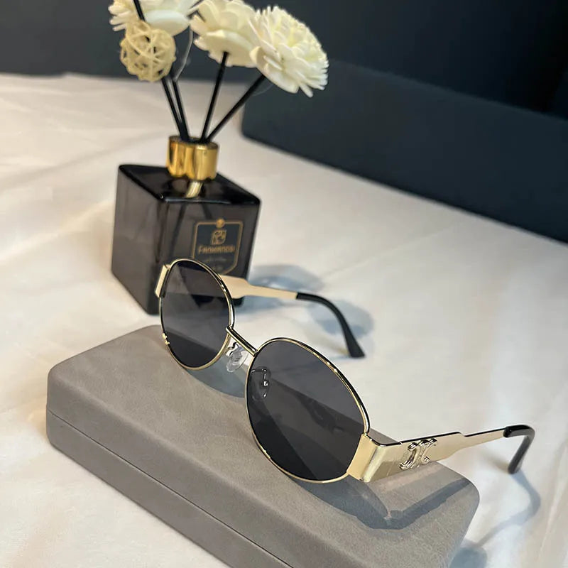 Unique and Classy Retro Metal Frame Pilot Oval Sunglasses for Men and Women - UV400 Protection
