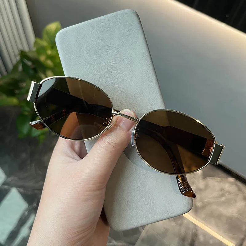 Unique and Classy Retro Metal Frame Pilot Oval Sunglasses for Men and Women - UV400 Protection