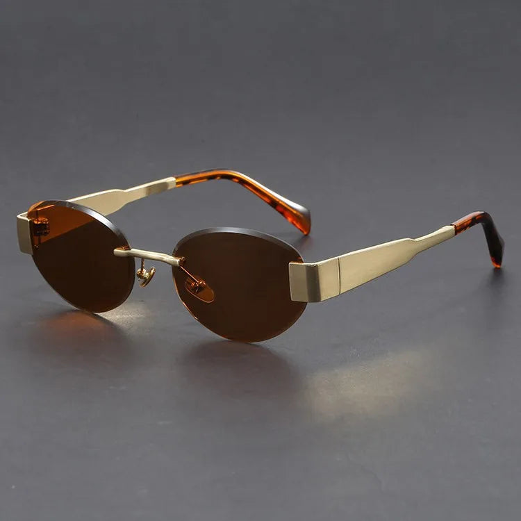 Round Rimless Cutting Luxury Metal Sunglasses for Men and Women
