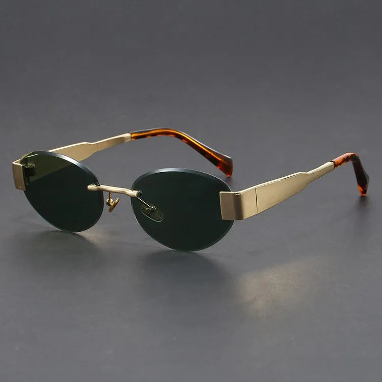 Round Rimless Cutting Luxury Metal Sunglasses for Men and Women