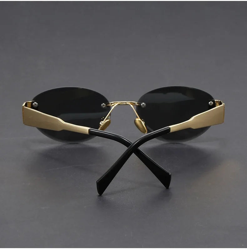 Round Rimless Cutting Luxury Metal Sunglasses for Men and Women