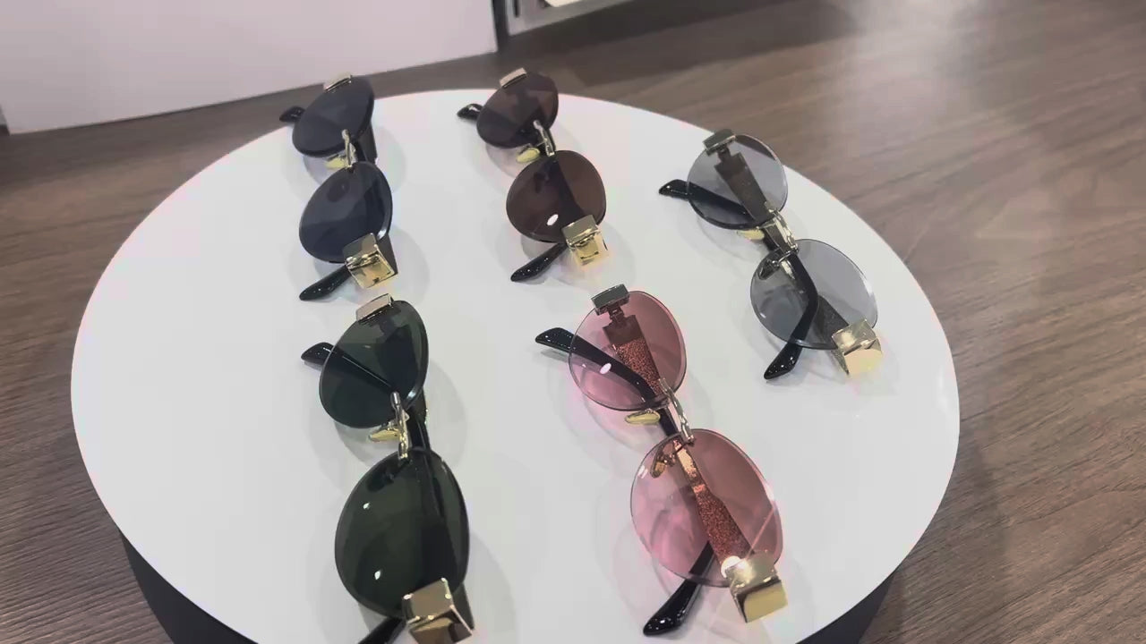 Round Rimless Cutting Luxury Metal Sunglasses for Men and Women