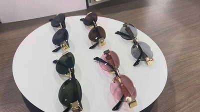 Round Rimless Cutting Luxury Metal Sunglasses for Men and Women