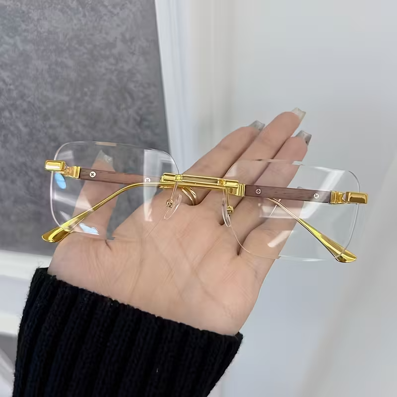 Trendy 2025 Rimless Gold Sunglasses – Blue Light Blocking, Small Square Frame