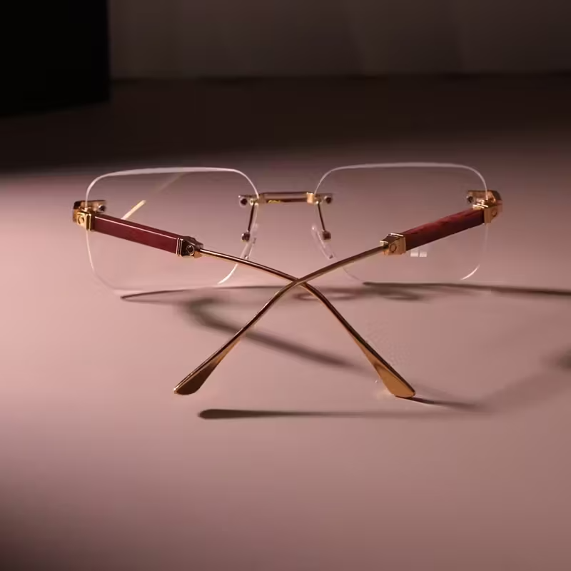 Trendy 2025 Rimless Gold Sunglasses – Blue Light Blocking, Small Square Frame