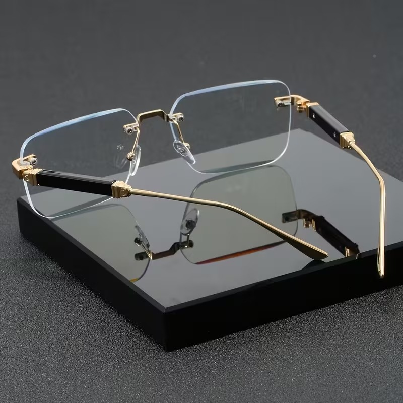Trendy 2025 Rimless Gold Sunglasses – Blue Light Blocking, Small Square Frame