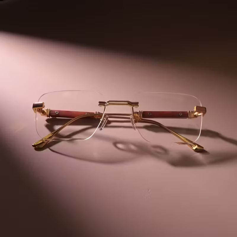Trendy 2025 Rimless Gold Sunglasses – Blue Light Blocking, Small Square Frame