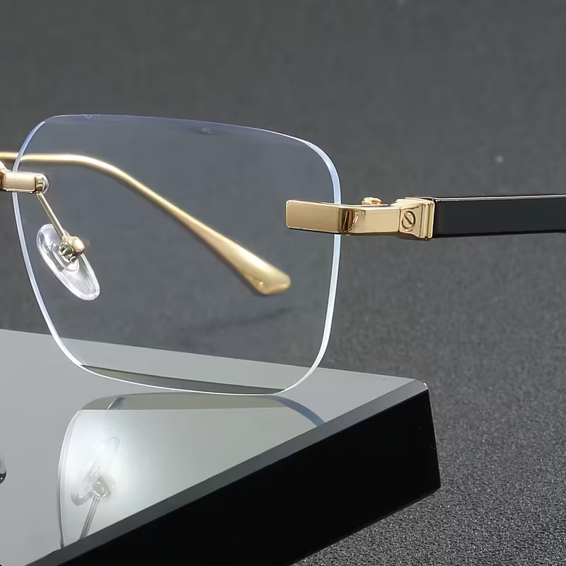 Trendy 2025 Rimless Gold Sunglasses – Blue Light Blocking, Small Square Frame