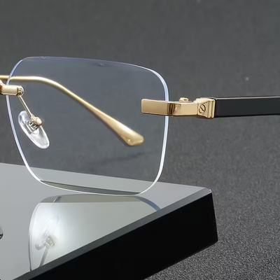 Trendy 2025 Rimless Gold Sunglasses – Blue Light Blocking, Small Square Frame