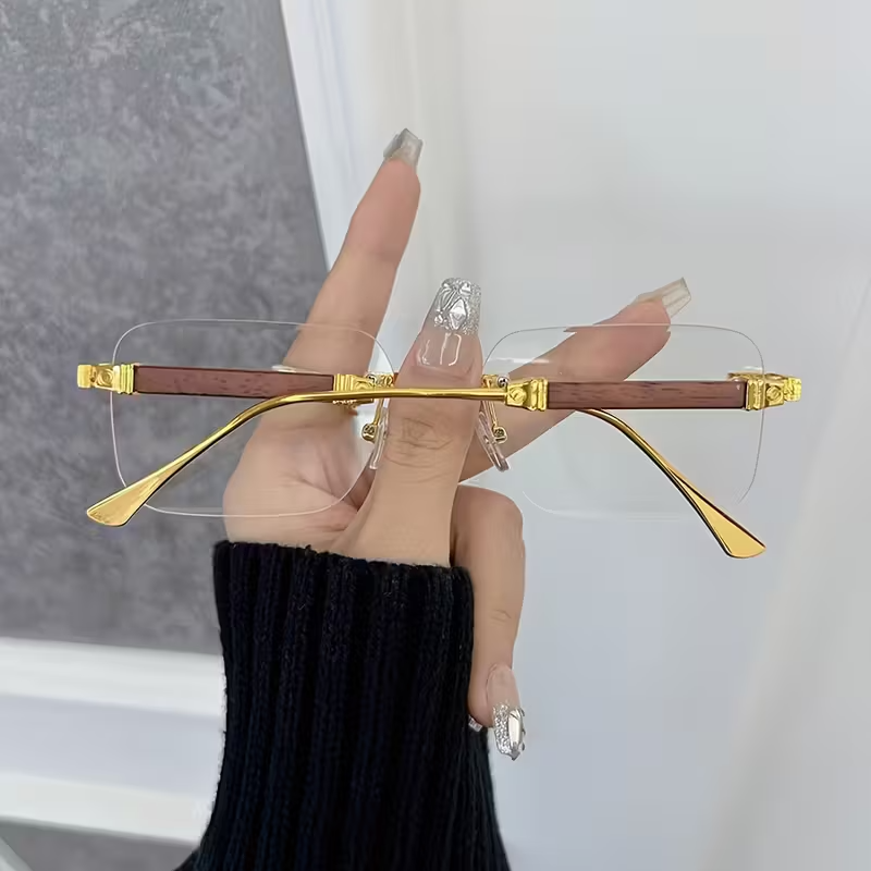 Trendy 2025 Rimless Gold Sunglasses – Blue Light Blocking, Small Square Frame