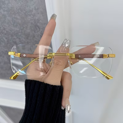 Trendy 2025 Rimless Gold Sunglasses – Blue Light Blocking, Small Square Frame