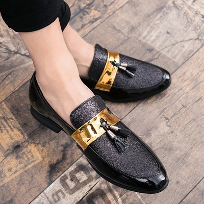2022 Anti-skid Black Golden Patchwork PU Leather Casual,Wedding,Party Wear Shoes-Unique and Classy