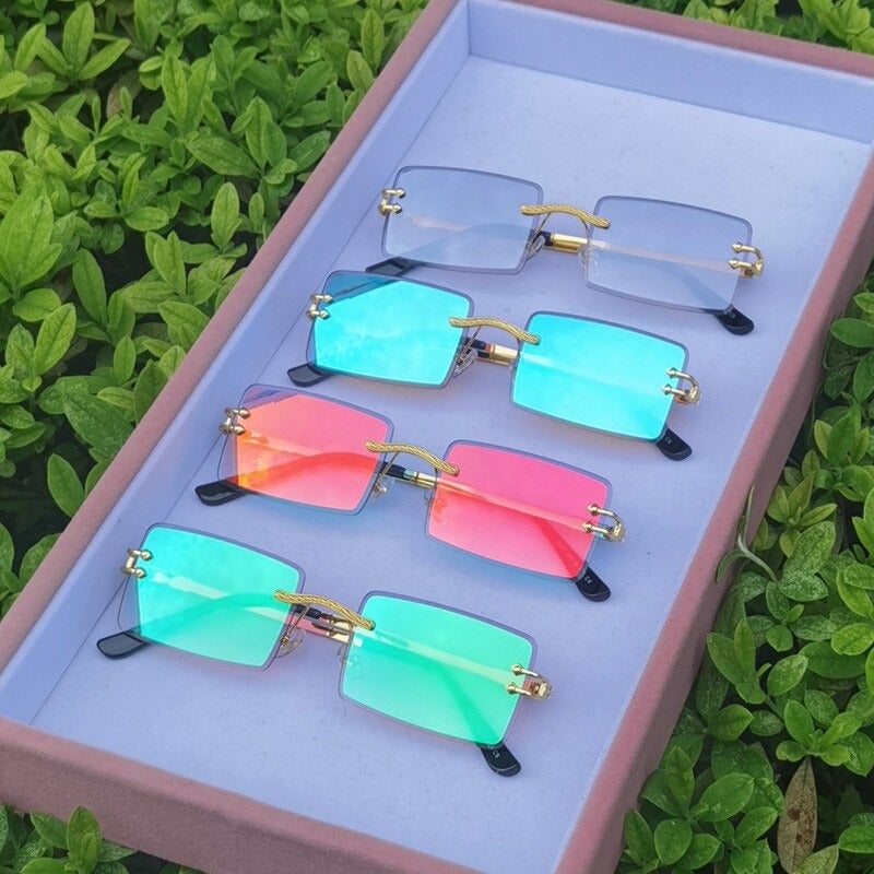 Rimless Rectangle Mirror Lens Eyewear For Unisex-Unique and Classy