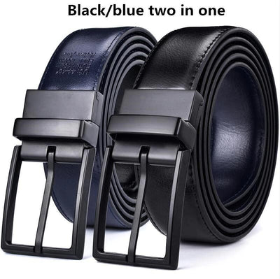 Classic & Fashion Designs Black/blue Two in One Belts with Rotated Buckle ceinture-Men's Leather Reversible Belt-Unique and Classy