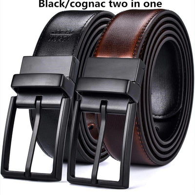 Classic & Fashion Designs Black/blue Two in One Belts with Rotated Buckle ceinture-Men's Leather Reversible Belt-Unique and Classy