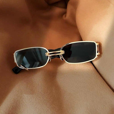 Brand Designer Vintage Metal Ring Decoration Small Rectangle Punk Sunglasses For Men And Women-Unique and Classy