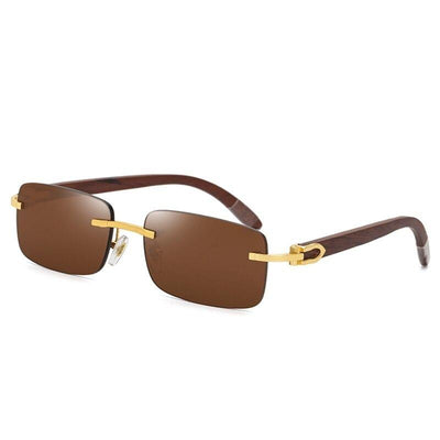 Crystal Cutting Vintage Wood Rimless Square Sunglasses For Men And Women-Unique and Classy