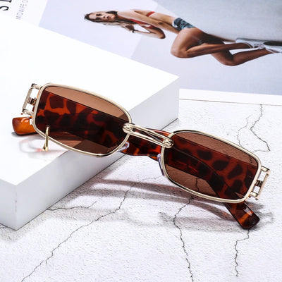 Brand Designer Vintage Metal Ring Decoration Small Rectangle Punk Sunglasses For Men And Women-Unique and Classy