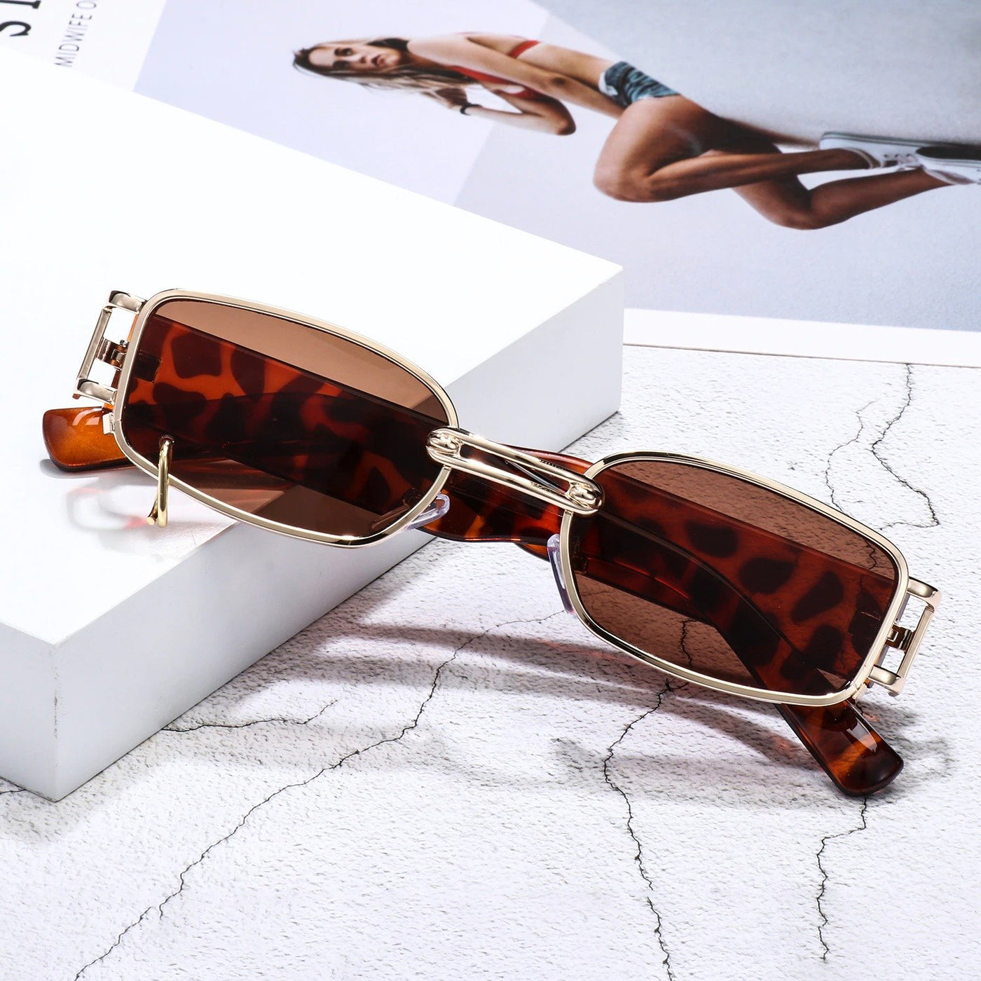 Fashion Small Rectangle With Metal Ring Decoration Frame Sunglasses For Men And Women-Unique and Classy