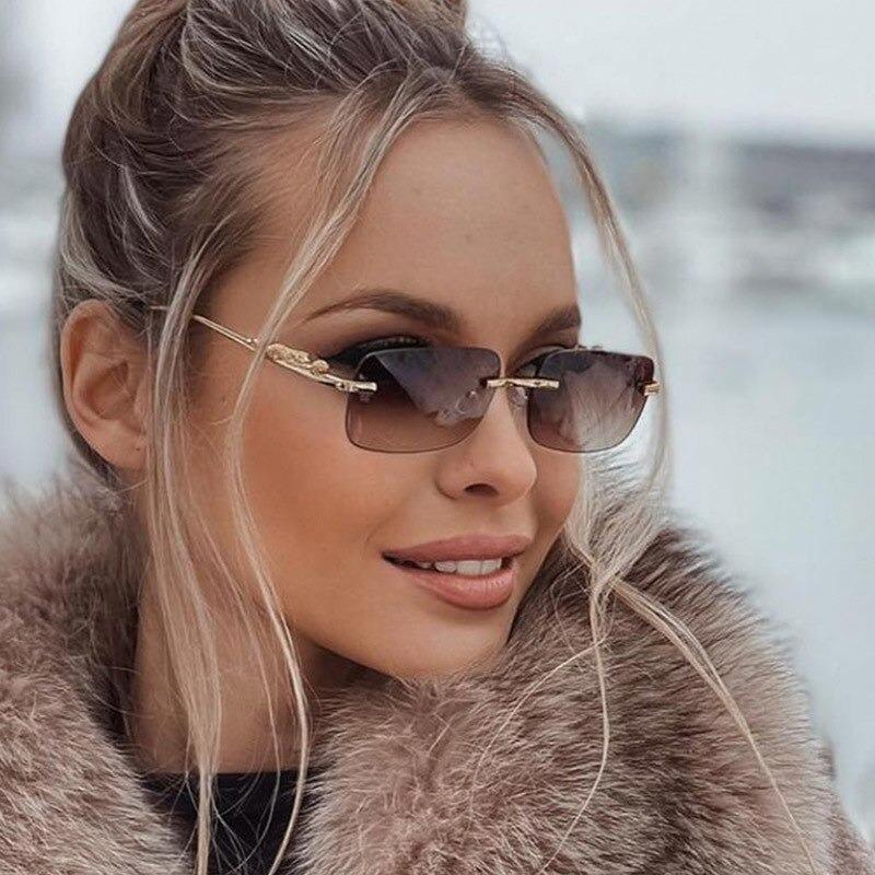 Alloy Steampunk Vintage Small Rimless Shades Ocean Lens Rectangle Sunglasses-Unique and Classy