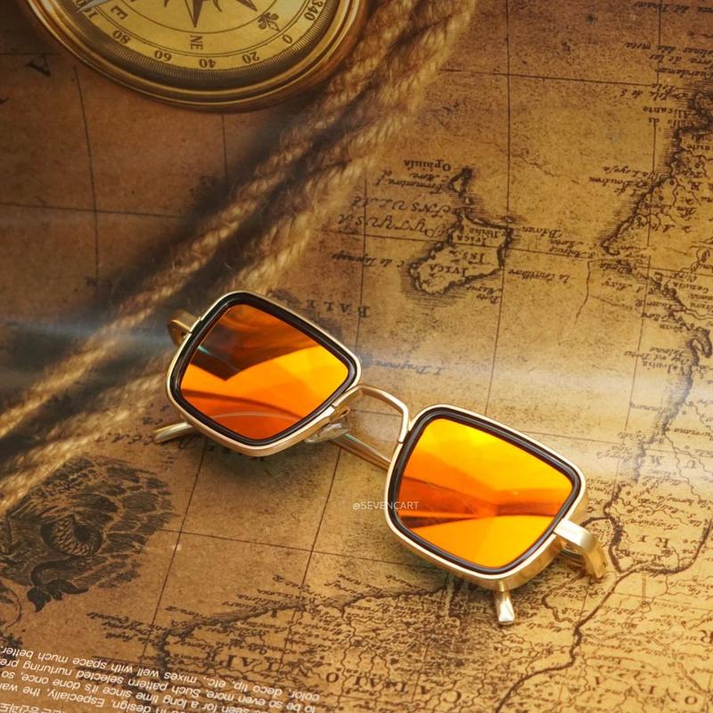 Stylish Square Orange Mercury And Gold Retro Sunglasses For Men And Women-Unique and Classy
