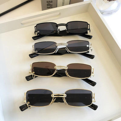 Fashion Small Rectangle With Metal Ring Decoration Frame Sunglasses For Men And Women-Unique and Classy