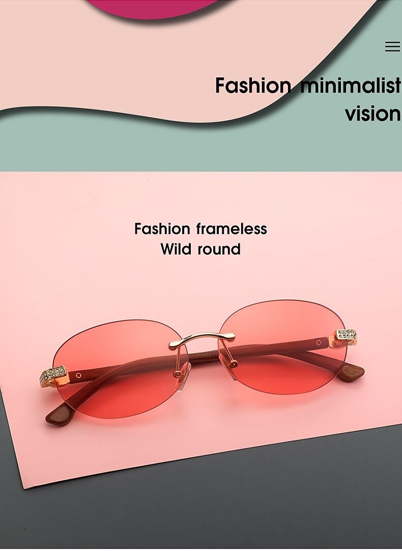 Trendy Brand Designer Round Frame Luxury Diamond Studded Rimless Sunglasses For Unisex-Unique and Classy