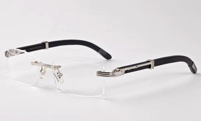 Retro Rimless Square Frame With Natural Wood Side Leg Eyewear For Unisex