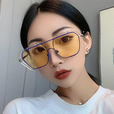 Metal Big Frame Square One Piece Transparent Anti Blue Light Sunglasses For Women And Men-Unique and Classy