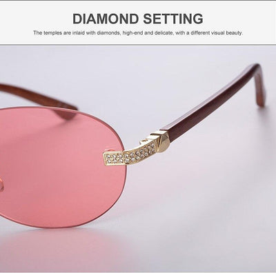 Trendy Brand Designer Round Frame Luxury Diamond Studded Rimless Sunglasses For Unisex-Unique and Classy