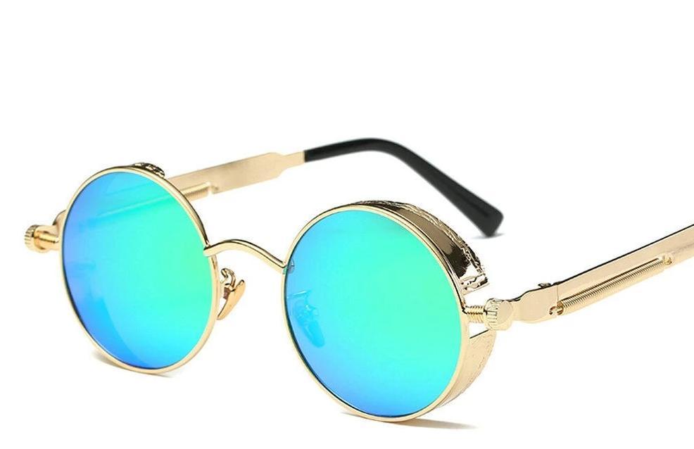 Unisex Aqua Blue Mirror Round Sunglasses-FunkyTradition