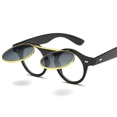Stylish Vintage Round Flip Up Sunglasses Transparent Frame Women Men - Unique and Classy