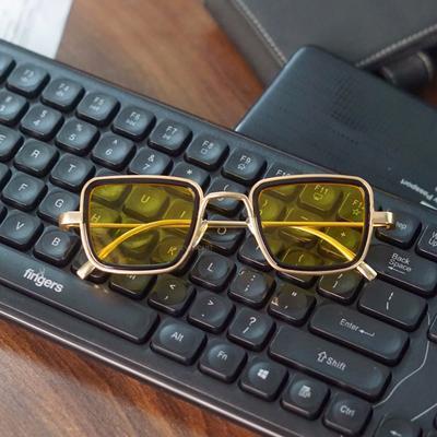 Stylish Square Yellow And Gold Retro Sunglasses For Men And Women-Unique and Classy