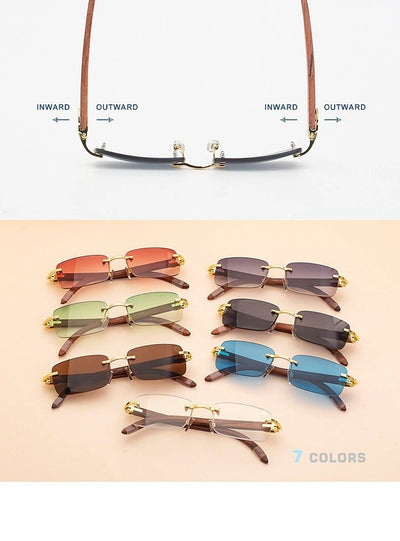 Crystal Cutting Vintage Wood Rimless Square Sunglasses For Men And Women-Unique and Classy