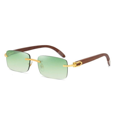 Crystal Cutting Vintage Wood Rimless Square Sunglasses For Men And Women-Unique and Classy