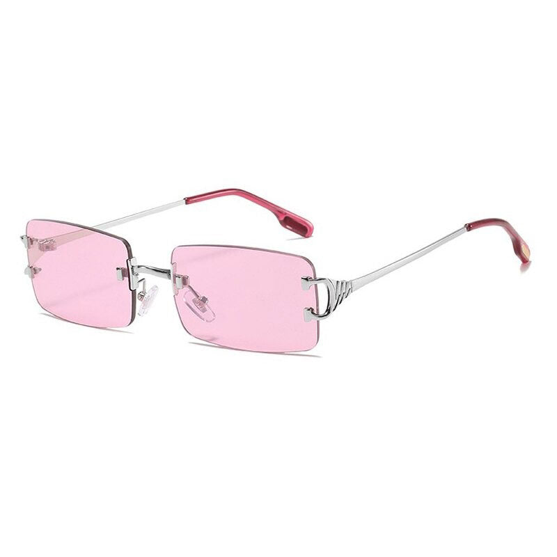 Rimless Small Square Frame Sunglasses For Unisex-Unique and Classy