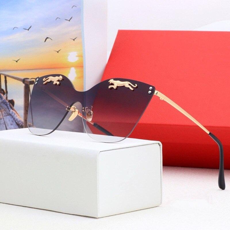 Cat Eye Frameless Animal Decoration Thick Mirror lunette Mirror Cool Sunglasses For Unisex-Unique and Classy